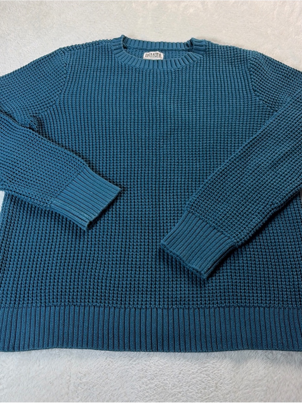Duluth Trading Co. Sweater Womens Med Teal Blue Heritage Waffle Stitch Knit Crew